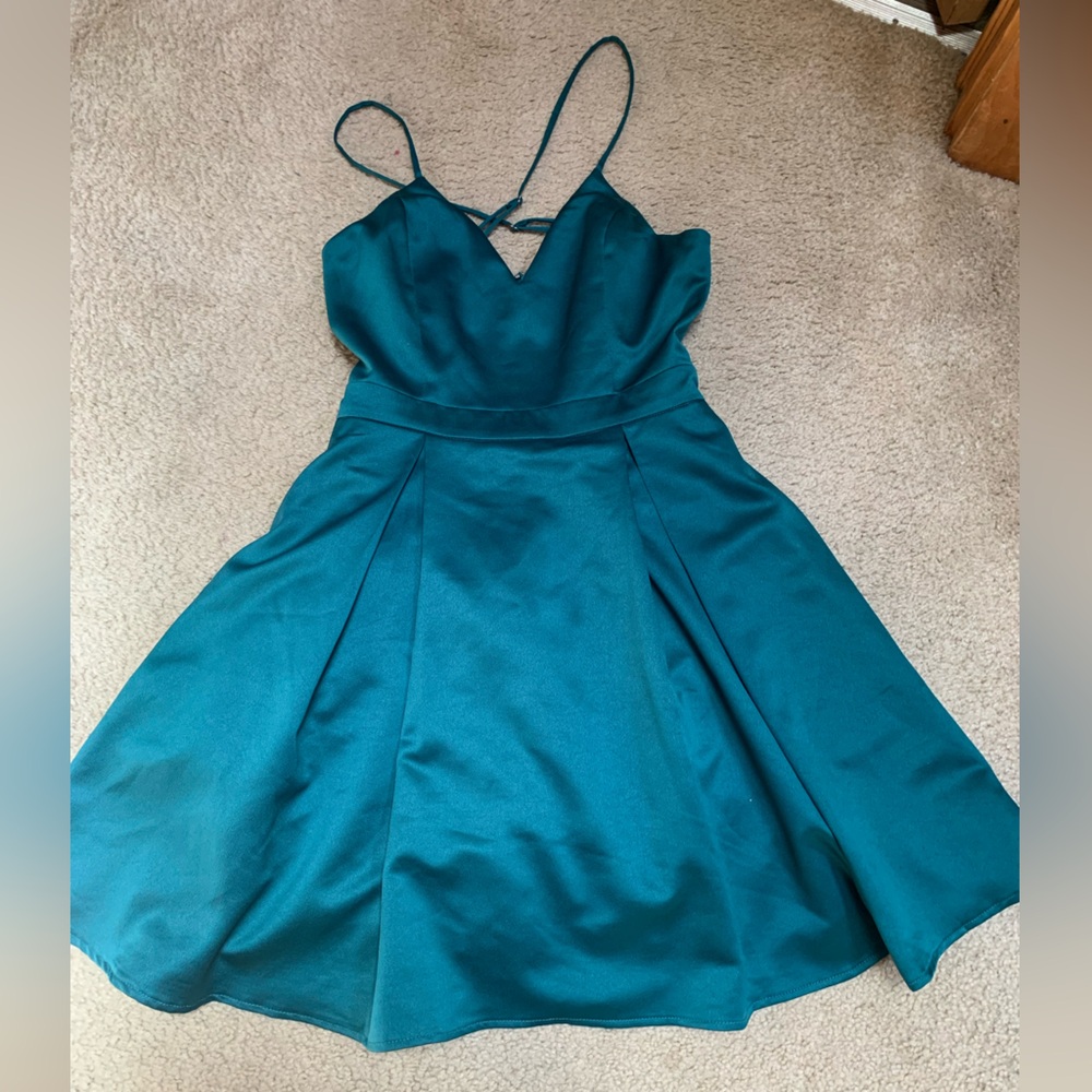 Teal blue fit n flare dress